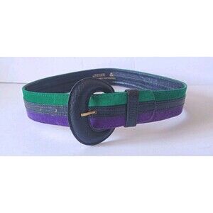 Jaeger Suede Leather Belt Small 28" Striped Purple Turquoise Vintage 90's Retro